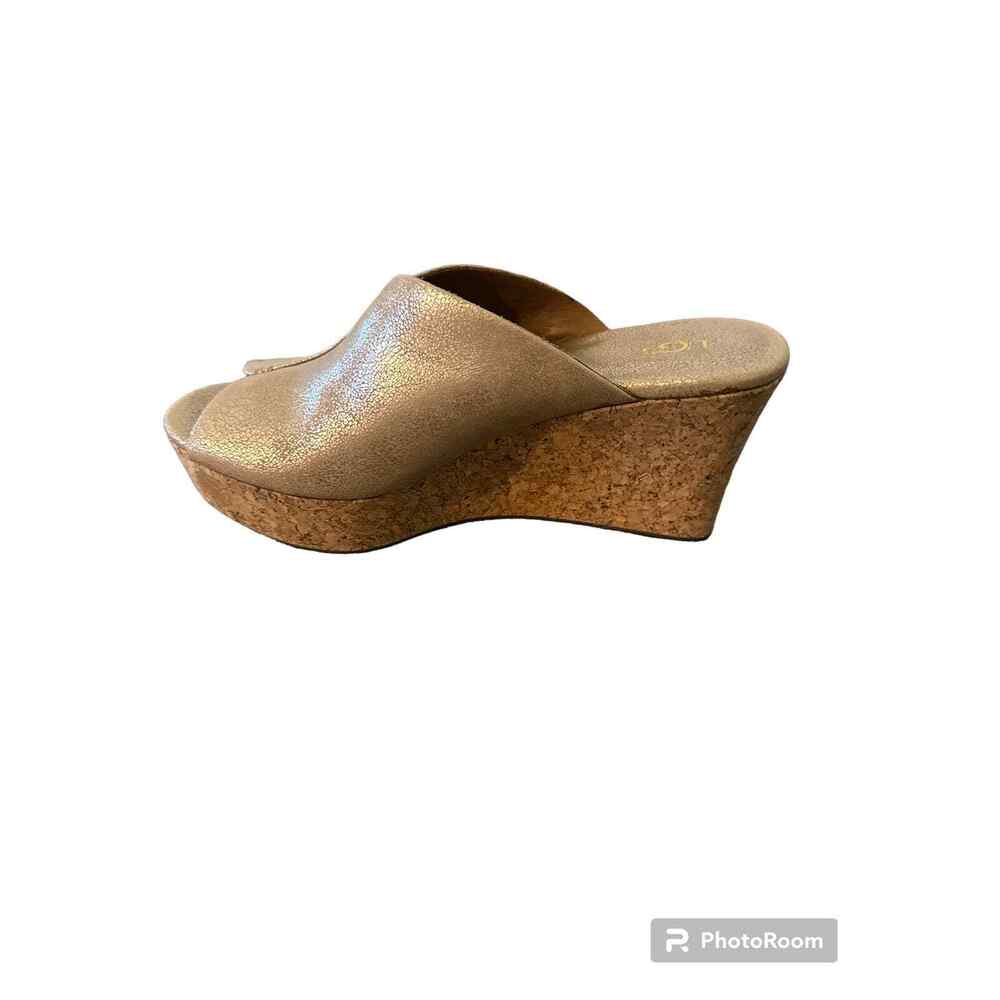 UGG Australia Dominique Peep Toe Gold Cork Wedge Heel SLIDES SZ 5.5